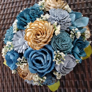 Sola blue flower arrangement,blue flower arrangements, sola wood flower blue gray white