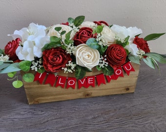 I Love You flowers] Valentines sola wood arrangement] Red Roses] Valentines day gift for her]