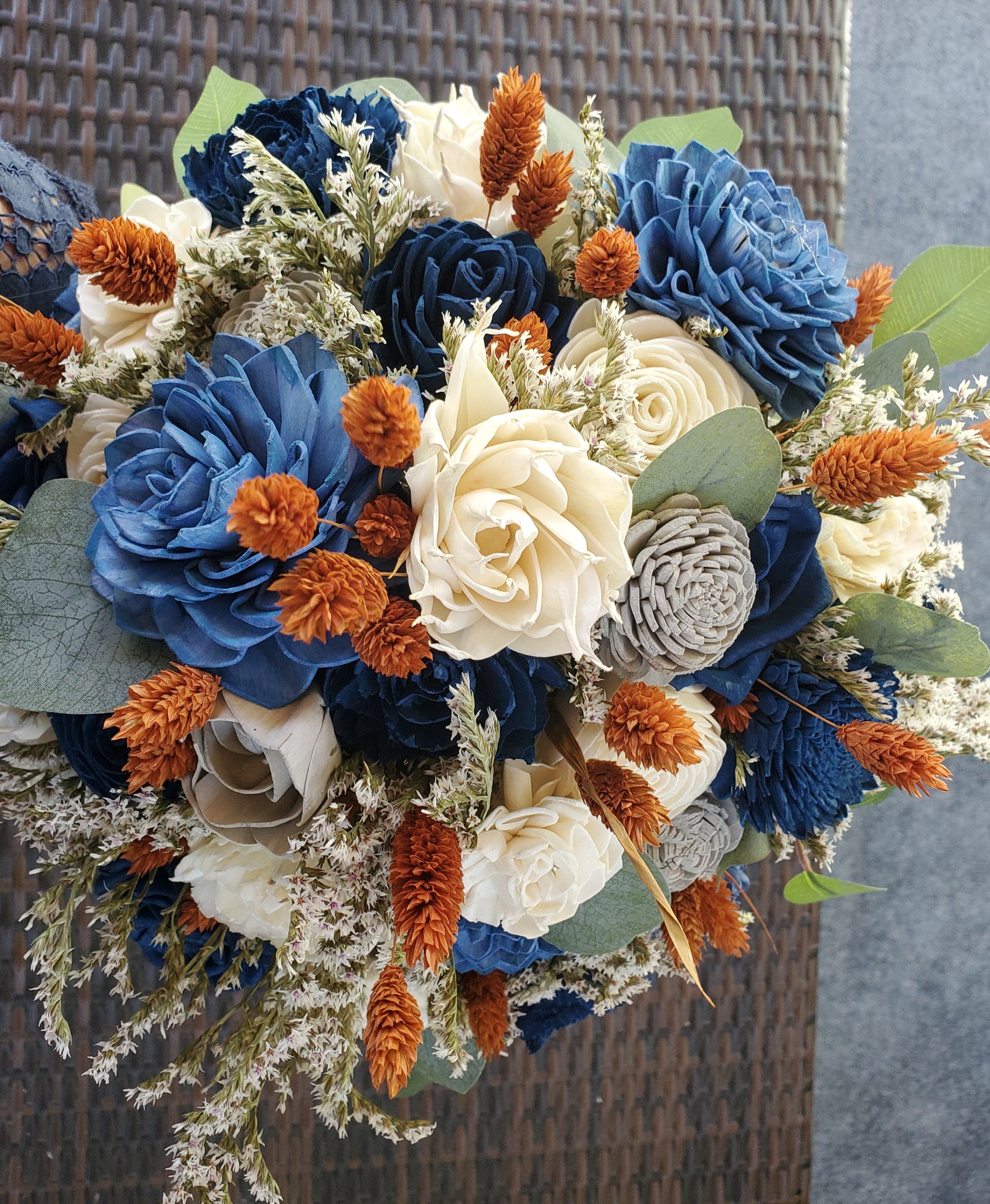 Jewel Blue And Orange Bridal Bouquet