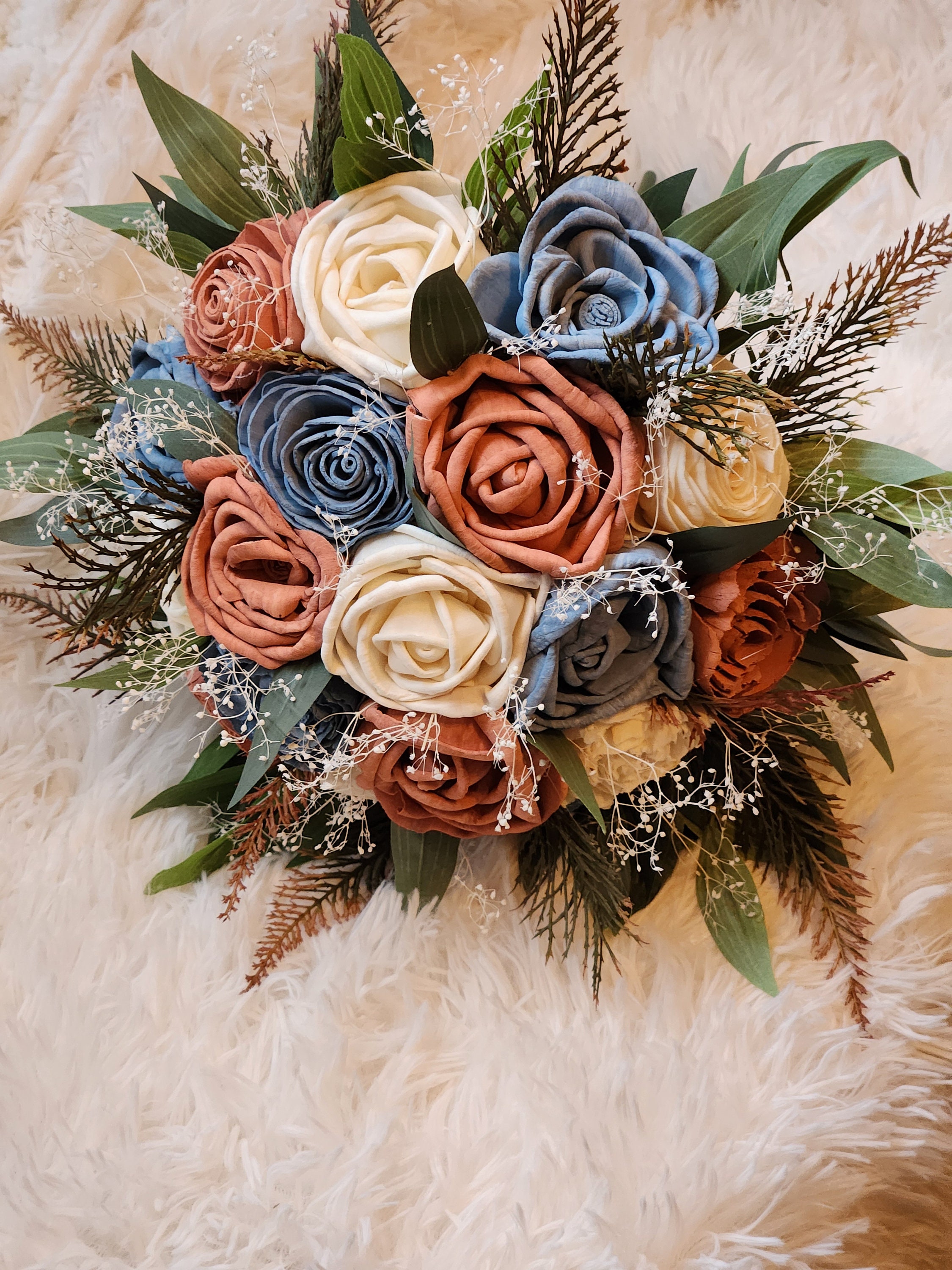Royal Blue Wedding Bouquet - Handmade Silk Rose Bridal Bouquet With Crystal Pearls - View #5