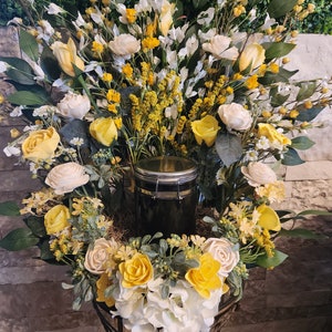 Urn Arrangement for Memorial service] Funeral flowers for urn] Urn flowers] Cremation floral arrangement] Funeral flowers] floral urn spray