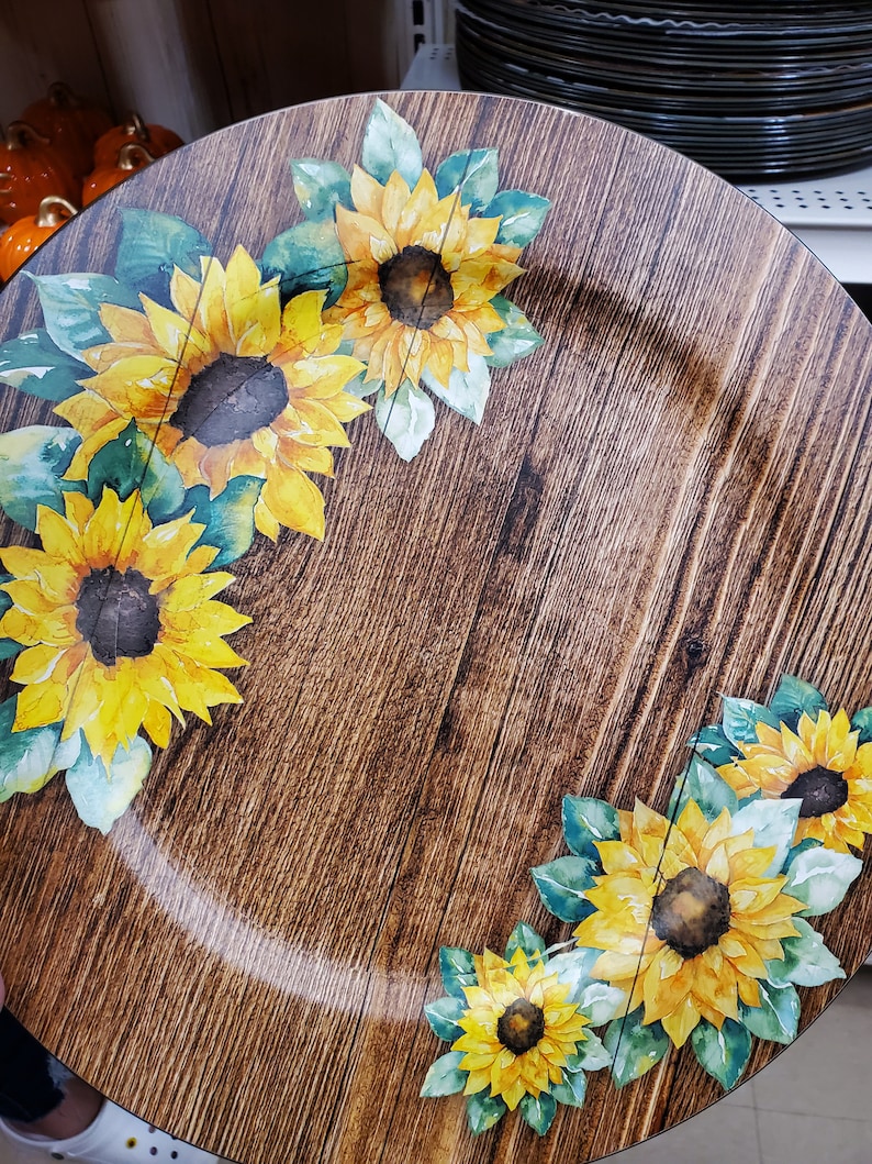 Faux Wood Sunflower Charger Plate Sunflower plate image 0