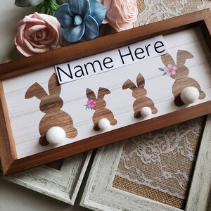Family of Bunnies personalized] bunny family] Easter family wood sign] bunny tail sign] flower bunnies