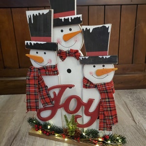 Snowman Family With Lights, Rustic Christmas Porch Decor, Wood Snowmen ...