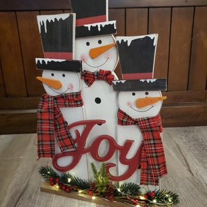 Snowman family with lights, Rustic Christmas porch decor, wood snowmen with lights, farmhouse christmas decor, snowman decor image 5