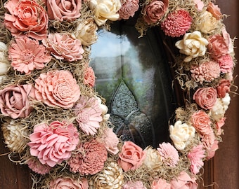 PINK DOOR WREATH] Spring wreath] sola flower wreath] blush mauve wreath