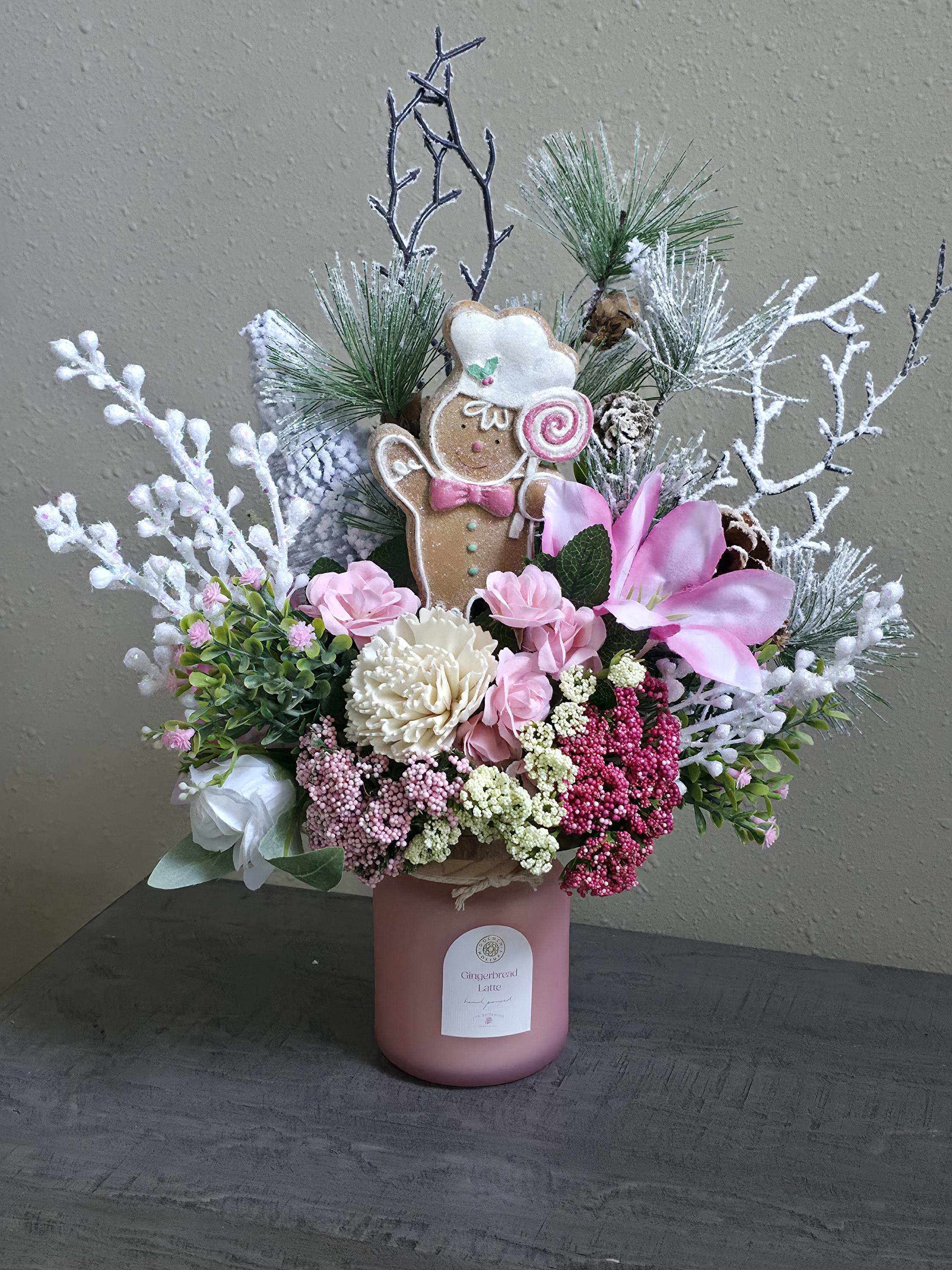 30 Beautiful Christmas Flower Arrangements for a Blooming Holiday: Festive Floral Ideas to Brighten Your Home 10 Pink Christmas Flower Arrangement, Gingerbread Scented Candle…