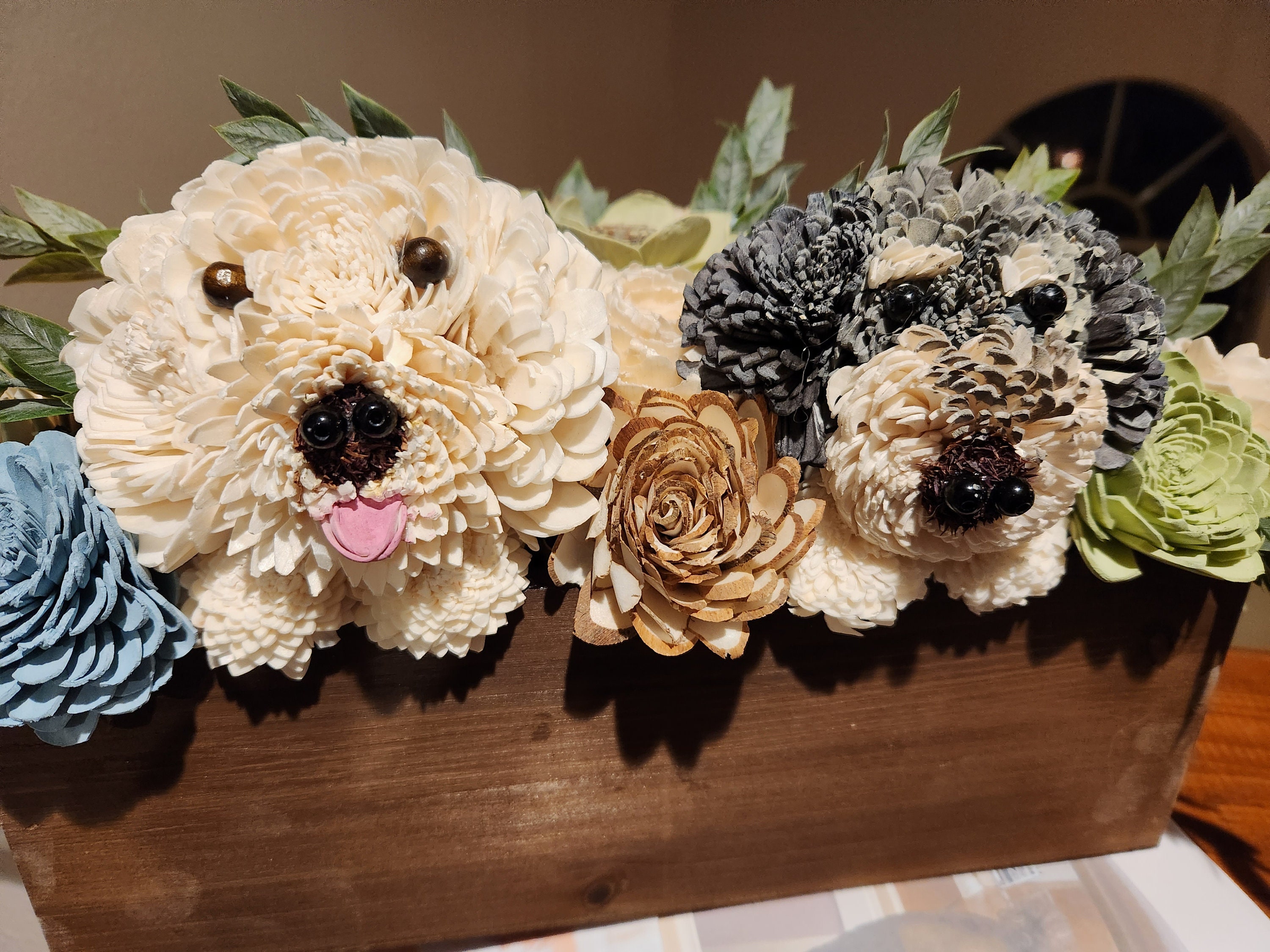 Two Dog Bouquet With 2 Dozen Flowers in Shallow Box Crate - Etsy 
