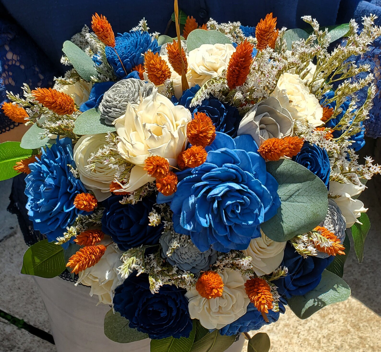 Fall Bridal Bouquet] Burnt Orange and Dusty Blue Bouquet] Orange and ...