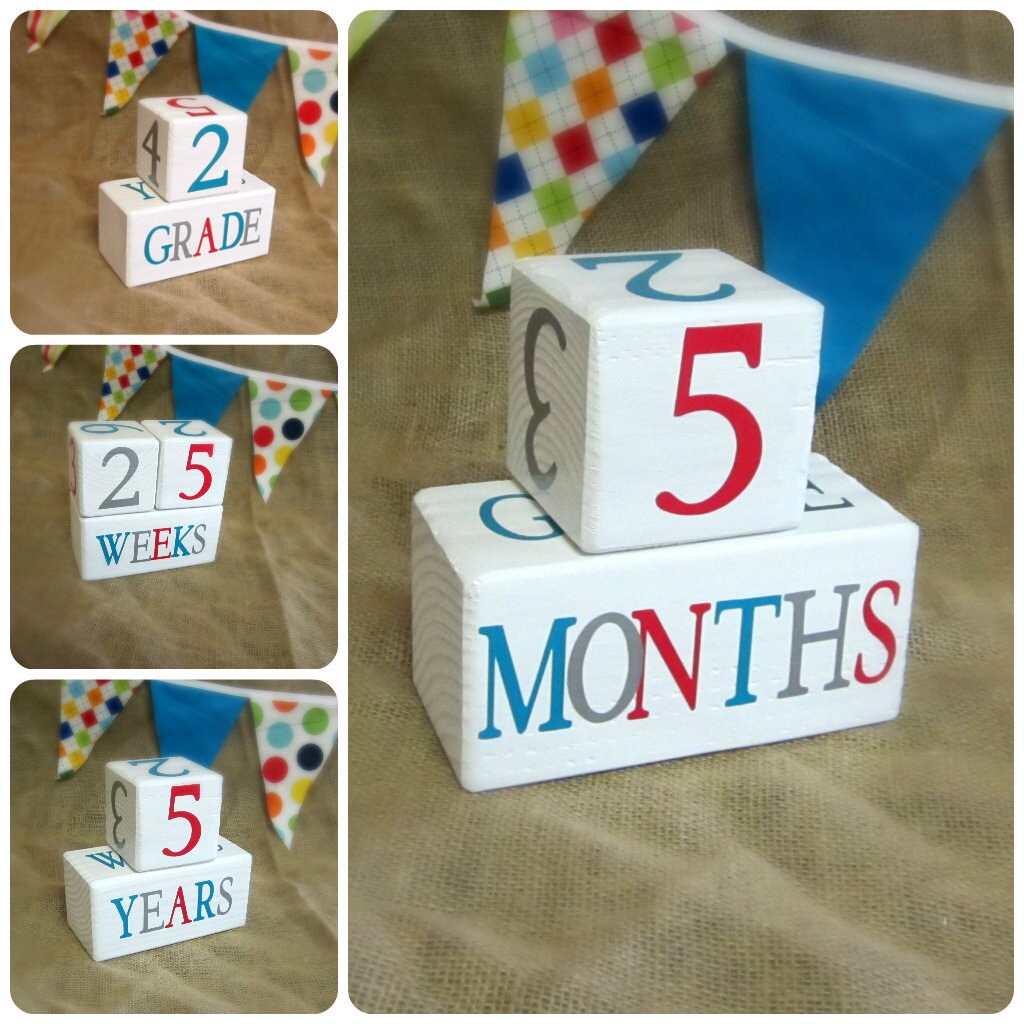Wooden Baby Age Blocks Photo Prop 0 43 Weeks Months