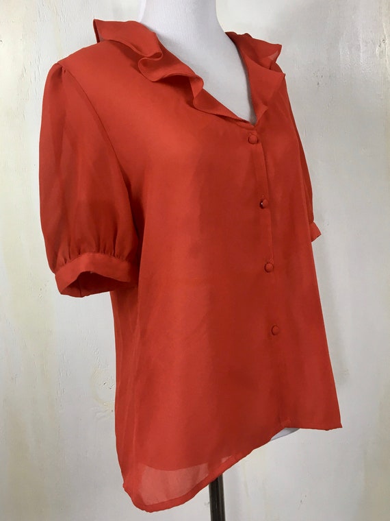 Rust red vintage ruffle collar blouse - image 6