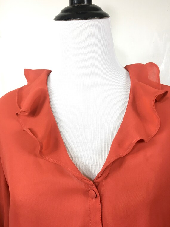 Rust red vintage ruffle collar blouse - image 4