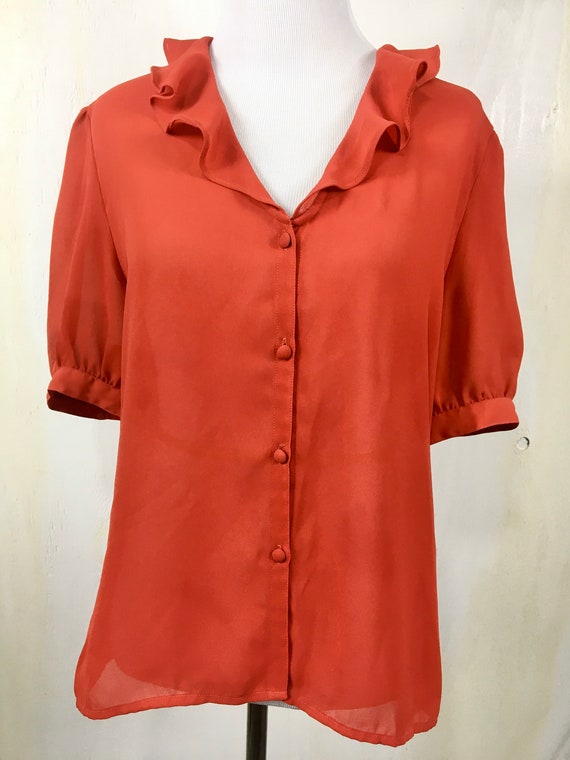Rust red vintage ruffle collar blouse - image 1