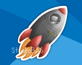 Robot Rocketship Vinyl Sticker