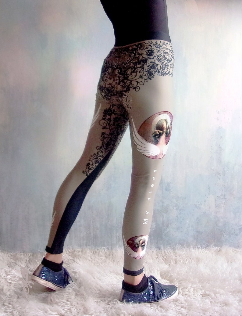 Yoga leggings ANGELworkout woman pants with art print. image 1