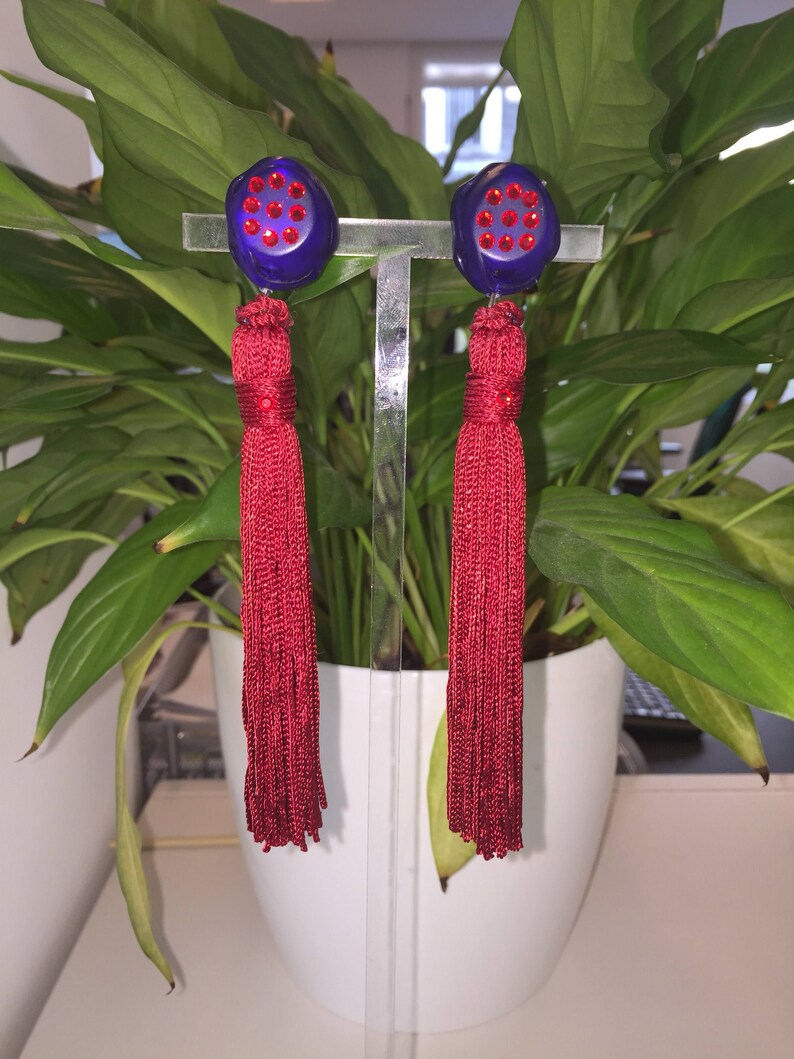 Upcycled Vintage Clip-on Tassel Earrings image 1