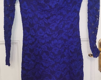 Vintage 80s does 50s Molly Malloy for All That Jazz Electric Blue Lace Dress