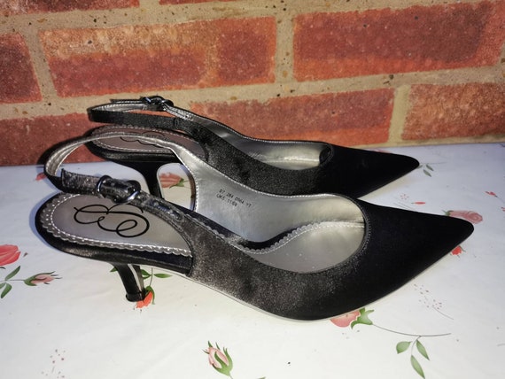 Vintage Black Satin Slingbacks by UK 