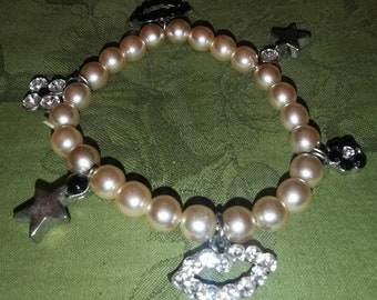 Pearl and Diamante charm bracelet