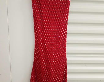 Vintage Miss Selfridge Red Crochet Sequin Dress