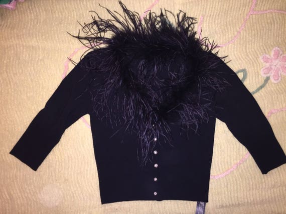 Vintage 90s Marabou Trim Cardigan