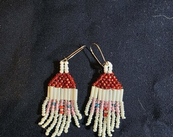 Hand Sewn Beaded Santa Earrings | Christmas Bead Embroidery Earrings | Handmade Holiday Jewelry | Festive Gift for Her