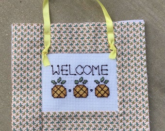 Pineapple Cross stitch-Welcome gift-Cross stitch-Pineapple wall hanging