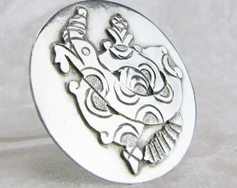 Vintage Sterling Silver Quetzalcoatl Brooch, Mesoamerican Serpent God