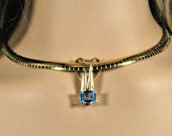 Stunning Blue Topaz Slider Pendant Necklace, 18K Gold,  14K Gold Plated Chain, Art Deco , Anniversary, Birthday, Mothers Day Gifts For Her