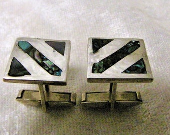 Sterling Silver & Mother of Pearl Square Mens Cufflinks, Cool Inlaid Business Cuff Links, Fathers Day Gift For Him, Dad, Brother, Husband