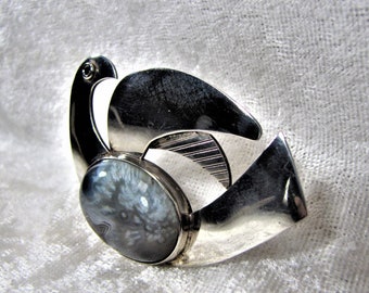 Stunning Unique Sterling Silver Bird Brooch, Estate Heirloom Jewelry, Modern Agate Stone Swan Pin, By Joaquin Tinta, Gift For Her, Wife, Mom