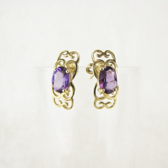 Amethyst Drop Stud Earrings, 14K Solid Gold, Purp… - image 6