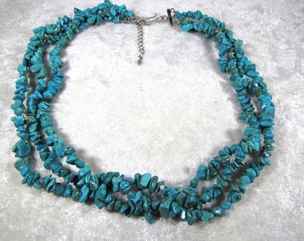 Turquoise Statement Beaded Choker Necklace, Chunky Blue Raw Stone, Unique Boho Beachy Tropical Jewelry, Gifts For Her