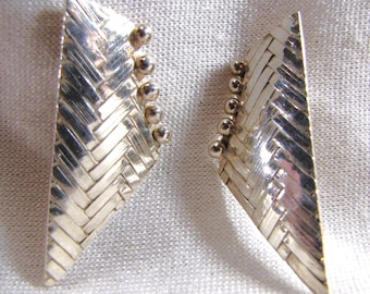 Geweven sterlingzilveren oorbellen, boho, unieke boho grote statement oorbellen, moderne edgy basketweave drop oorbellen, cadeaus voor haar