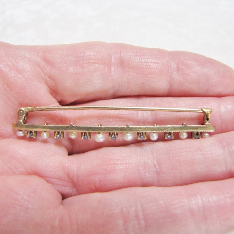 Antique Victorian 14K Gold Brooch Pin With Sapphires and Pearls, Unique Brooch for Wife or Her