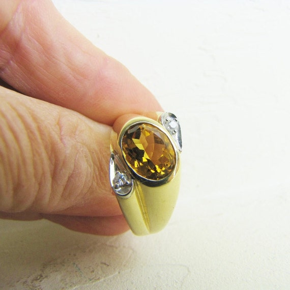Mens 14K Gold Yellow Citrine Ring, Unique Modern … - image 4