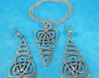Celtic Knot Necklace and Earring Set: Infinity Knot Jewelry, Sterling Silver