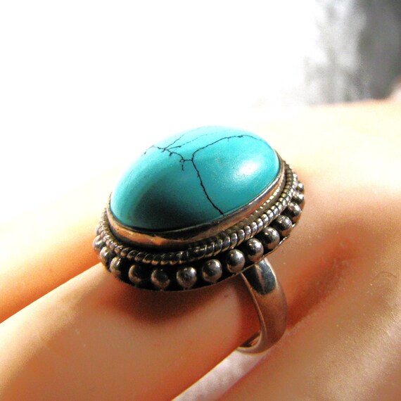 Astounding Oval Blue Turquoise Ring Natural Black… - image 4