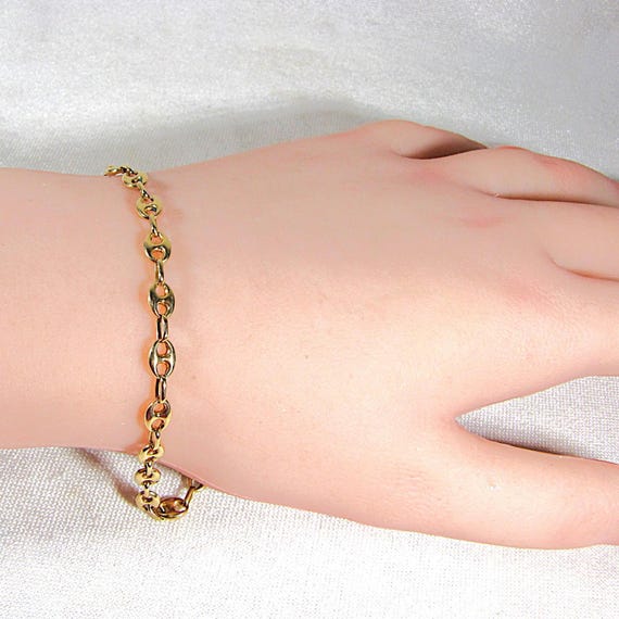 14K Solid Gold Link Bracelet, Unique Anchor or Ma… - image 5