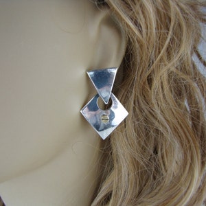 Bold Geometric Sterling Silver Modern Earrings, Unique Steampunk Screw Head Jewelry, Gift For Her, Wife, Mom, Girlfriend, Sister zdjęcie 4