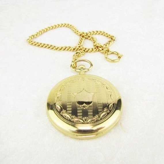 Vintage Men's Gold Plated Pocket Watch & Chain, G… - image 7