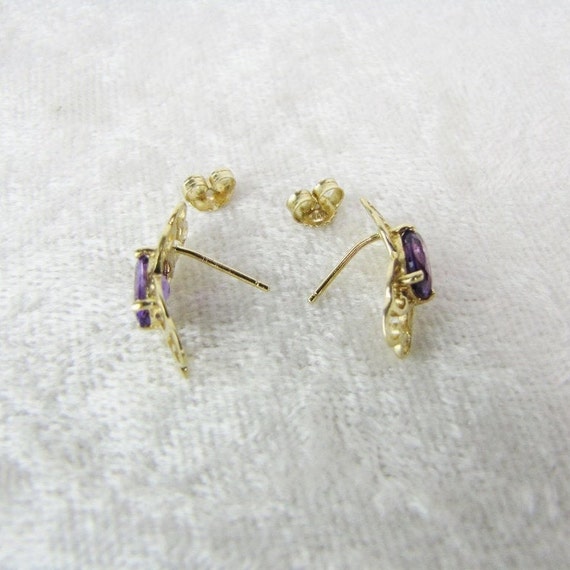 Amethyst Drop Stud Earrings, 14K Solid Gold, Purp… - image 8
