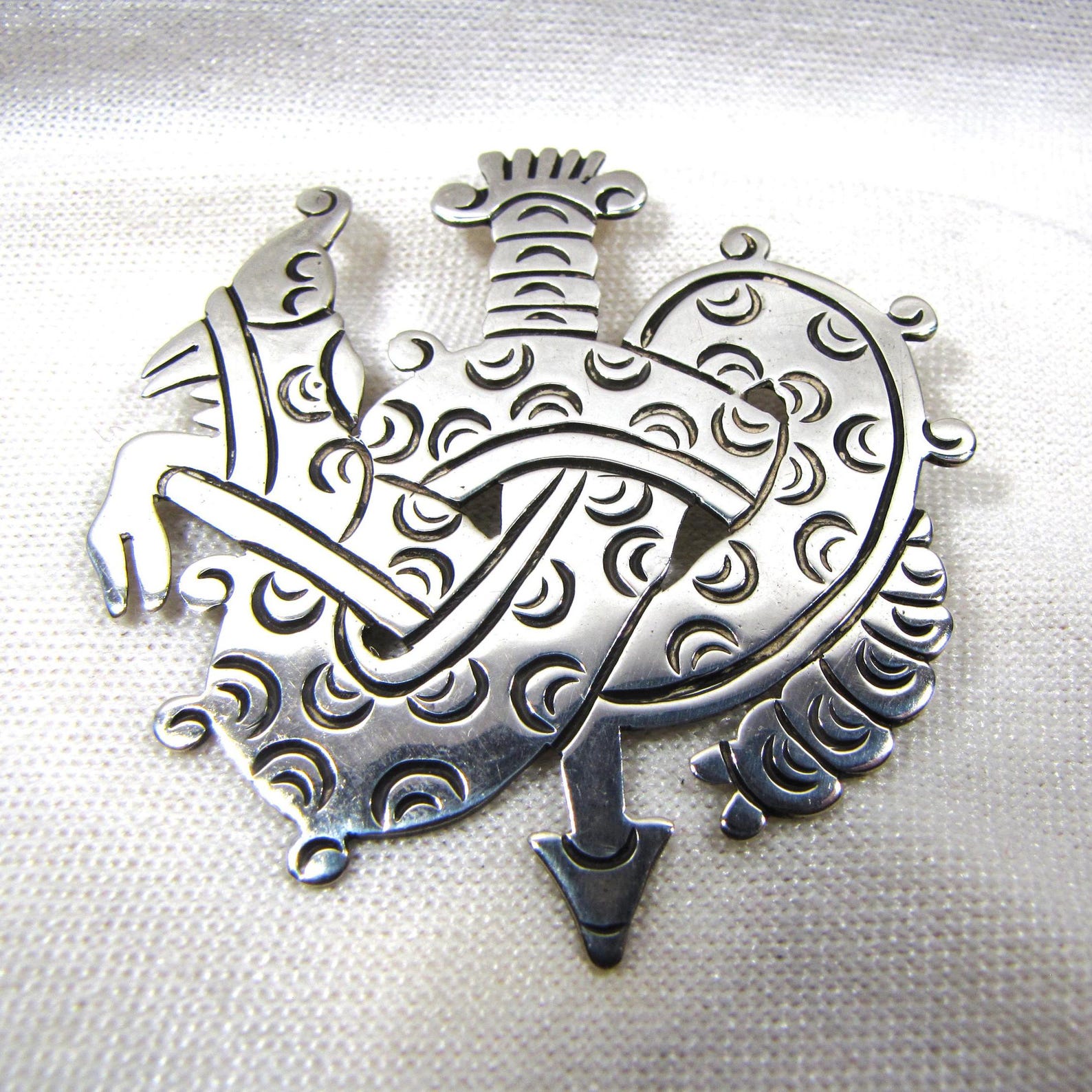 Sterling Silver Brooch, Aztec Pin, Snake Serpent Fantasy Mystical ...