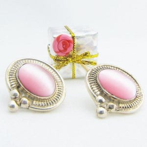 Sterling Silver Pink Cat&#39;s Eye Drop Earrings, Oval Tourmaline Gemstone