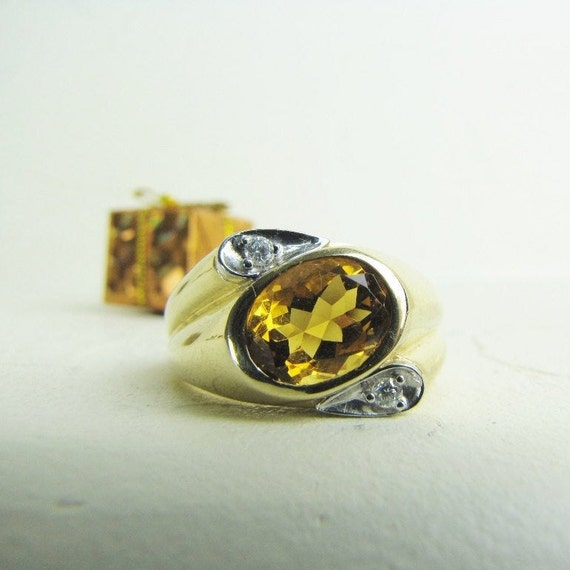Mens 14K Gold Yellow Citrine Ring, Unique Modern … - image 2