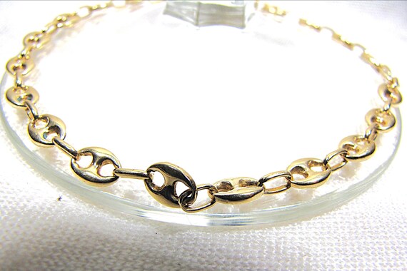 14K Solid Gold Link Bracelet, Unique Anchor or Ma… - image 7
