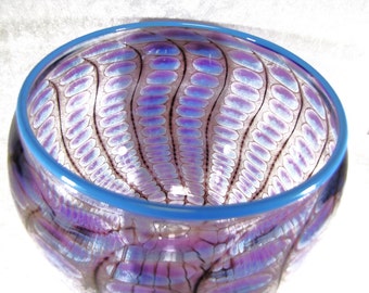 Amazing Hand Blown Large Art Glass Reptilian Bowl By Glass Master Tom Philabaum Astract Reptile Pattern One Of A Kind