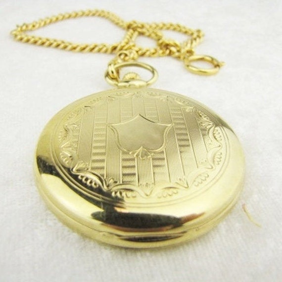 Vintage Men's Gold Plated Pocket Watch & Chain, G… - image 1