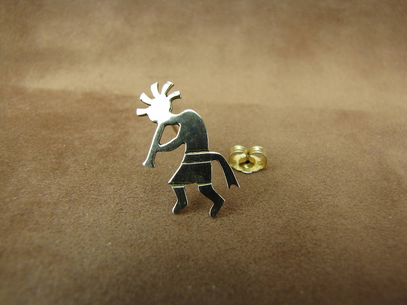 14K Solid Gold Single Earring Zuni Indian Tribal Mens Dangle Earring Western Native Men/'s Post Earring Father/'s Day Jewelry