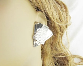 Sterling Silver Edgy Triangle Earrings, Big Bold Large Boho Earrings, Textured Geometric Drop Earrings, Bohemian Jewelry, Unique Earrings